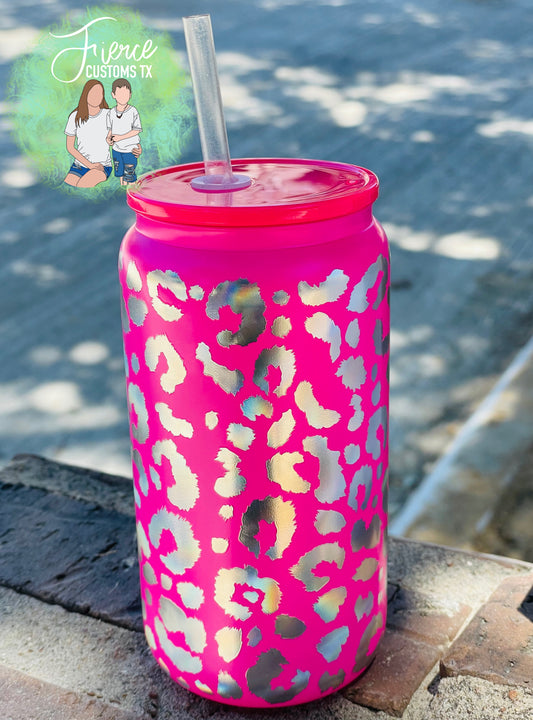 16oz Leopard Glass Cups